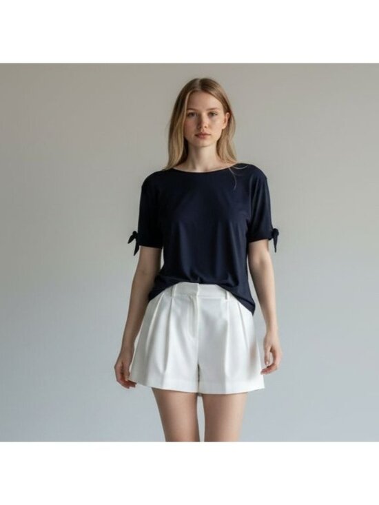 Lauren Ralph Lauren Tops - Lauren Ralph Lauren Navy Tie Knot-Sleeve Sz M Top Puff Sleeves Nautical